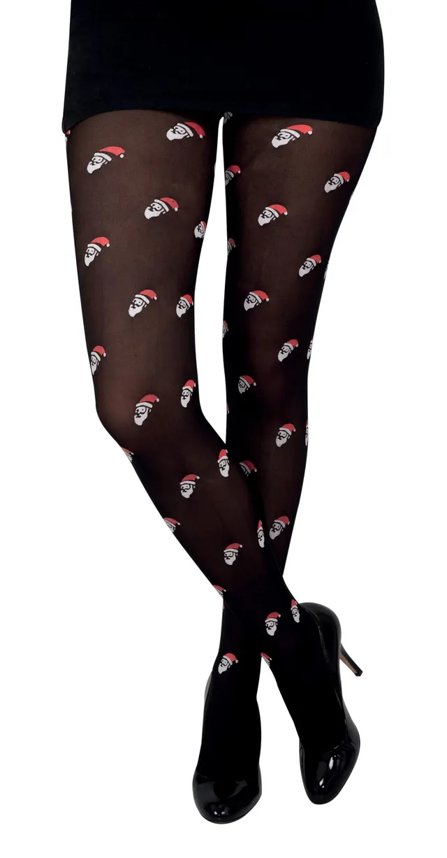 p-tit-clown-strumpfhose-weihnachtsmannk-pfe-schwarz-damen image 1