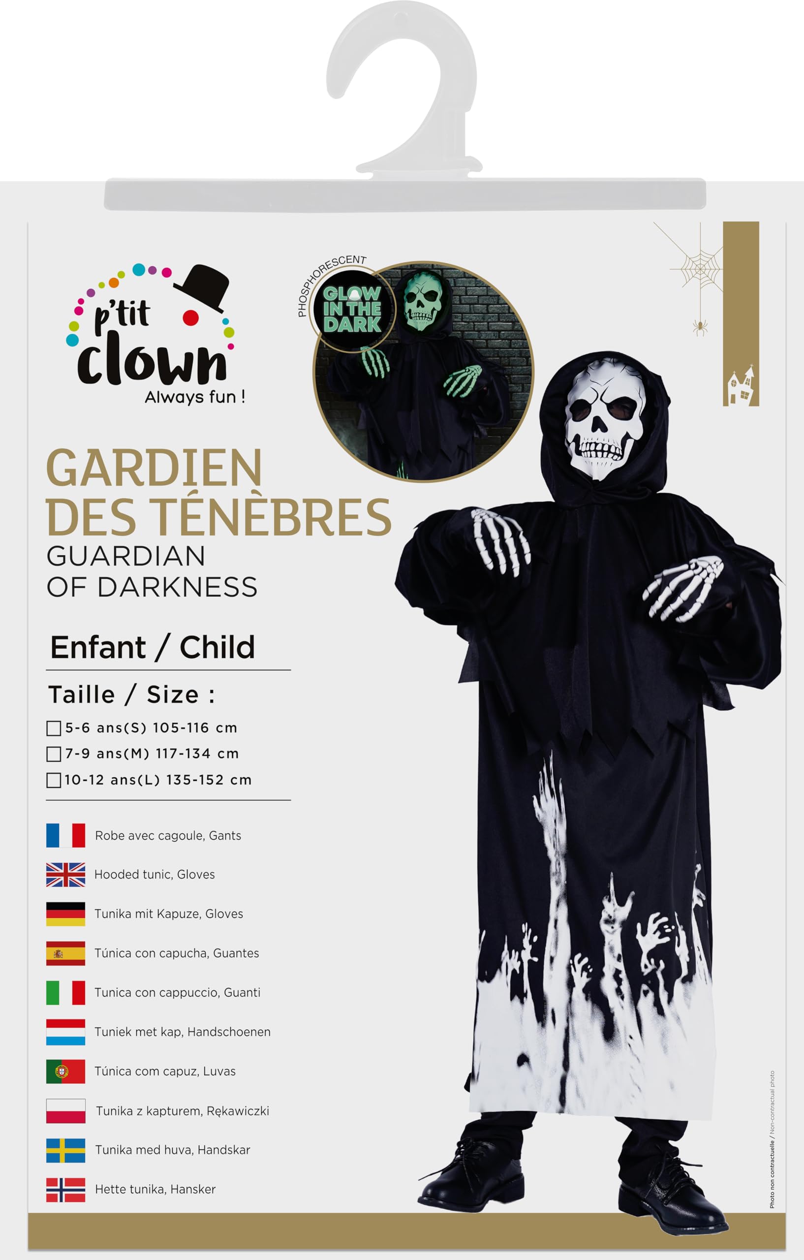 p-tit-clown-w-chter-der-dunkelheit-kinderkost-m-skelett-phosphoreszierend-mit-ka image 5