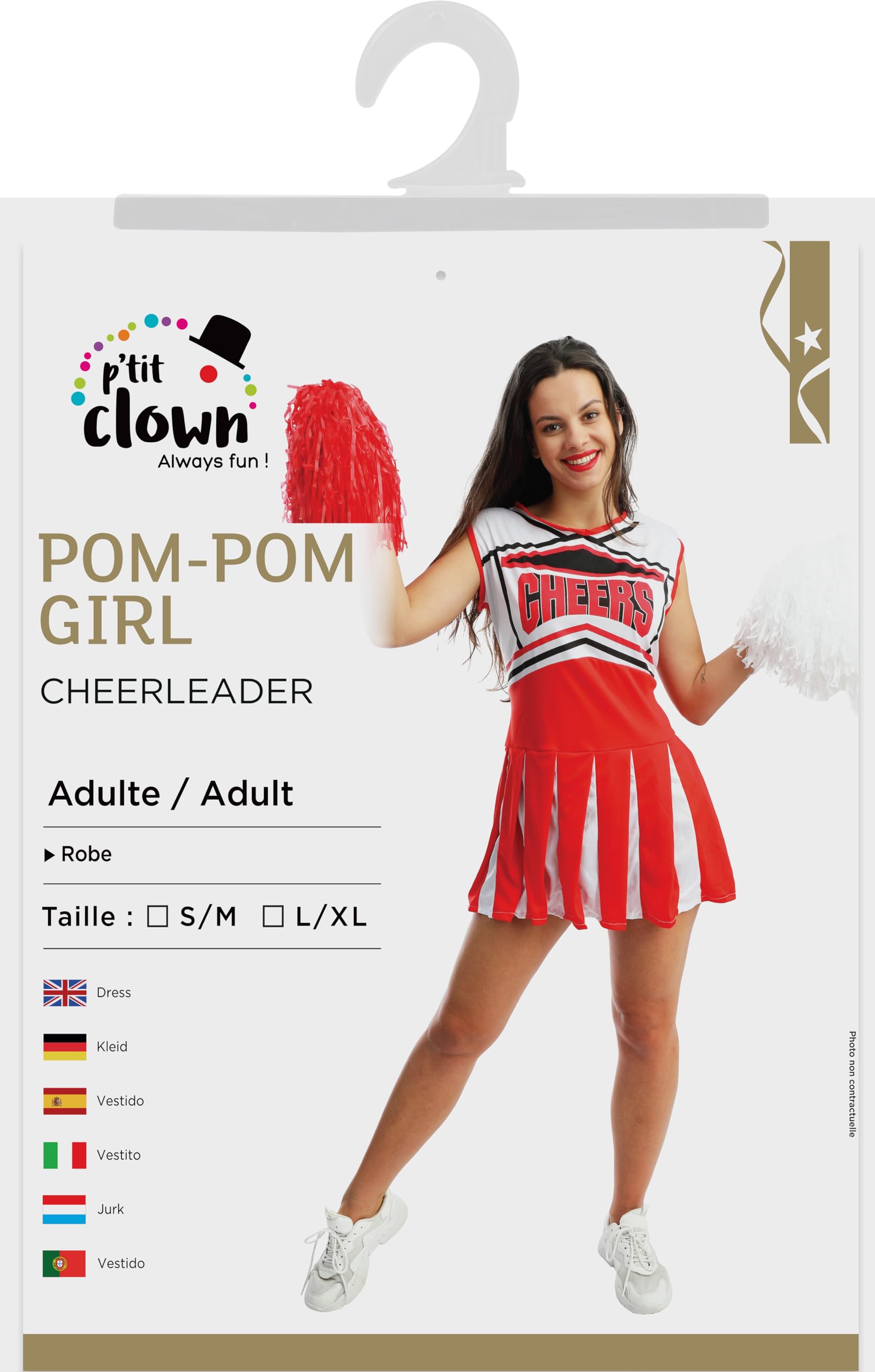 ptit-clown-pompom-girl-cheerleader-kost-m-damen-rot-wei-polyester image 5