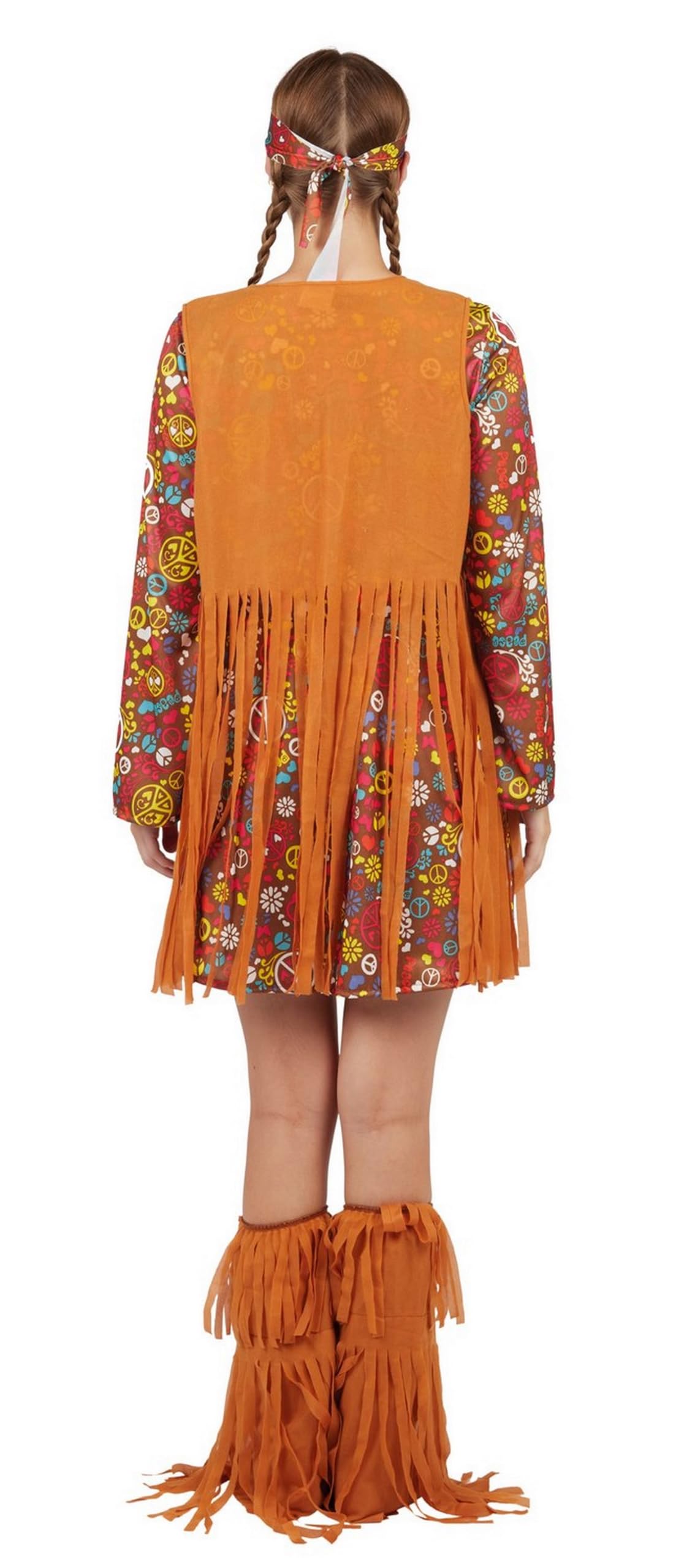 p-tit-clown-hippie-kost-m-damen-70er-flower-power-mit-kleid-weste-leggings-stirn image 3