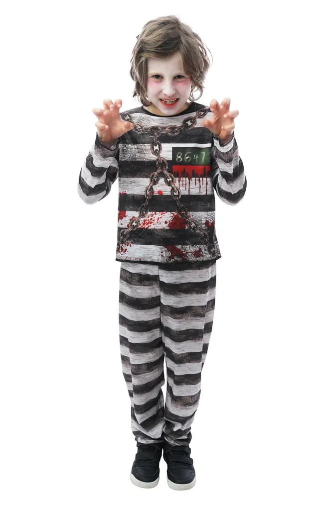 ptit-clown-gefangenenkost-m-kinder-schwarz-wei-jumpsuit image 1
