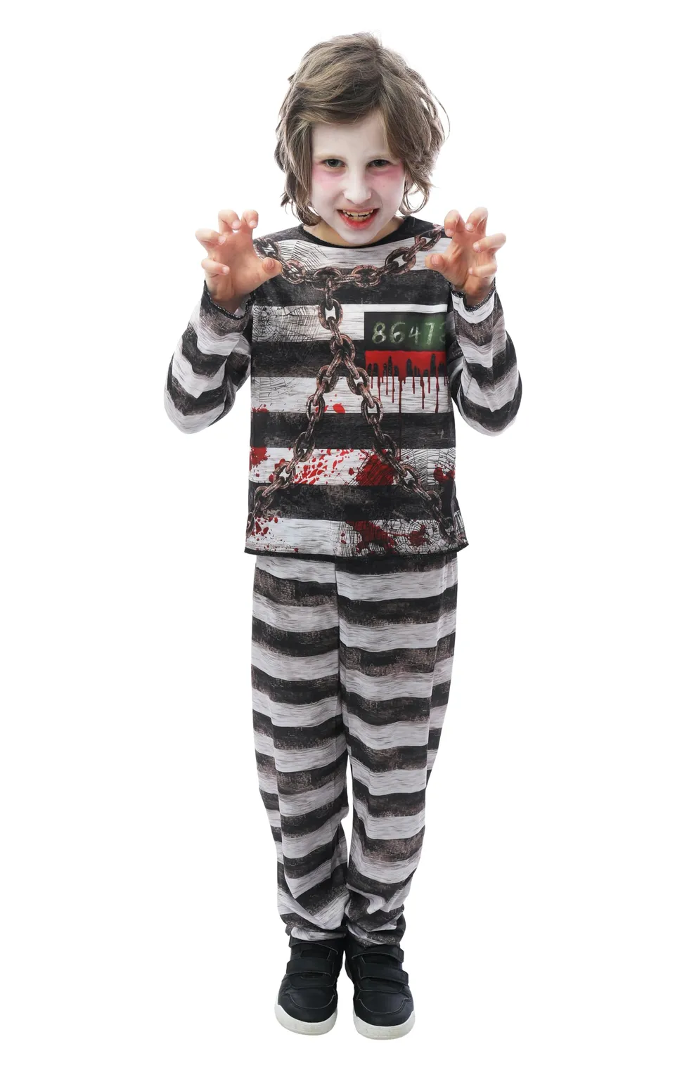 ptit-clown-gefangenenkost-m-kinder-schwarz-wei-jumpsuit image 1