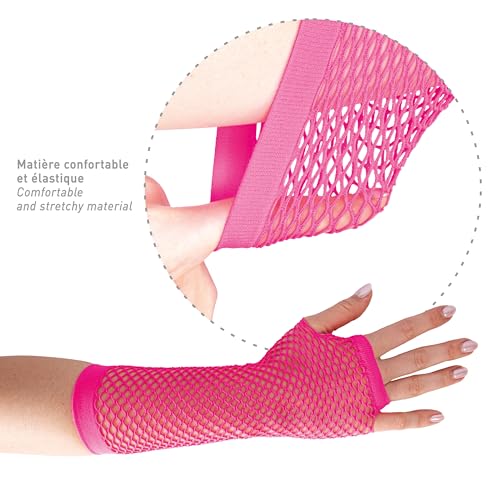 ptit-clown-fingerlose-netz-handschuhe-lang-neon-rosa-erwachsene image 7